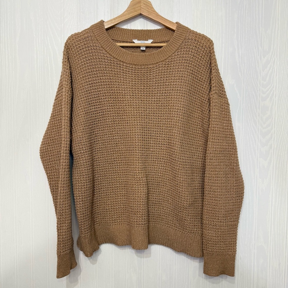 Time and Tru tan knit crewneck sweater size XL - Picture 2 of 8